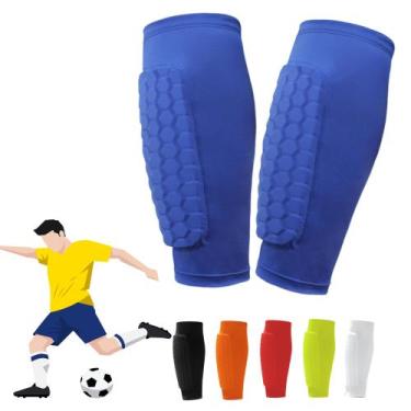 Imagem de Caneleiras leves para futebol com proteção para a panturrilha, azul, t