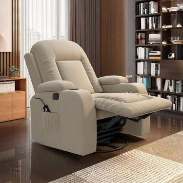 Imagem de Poltrona Reclinável Crihs G23 com Massagem e Aquecimento Veludo Bege Gran Belo