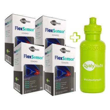 Imagem de Kit 4 FlexSensor Condro E Colageno QualyNutri Garrafa Squeeze 240 Caps