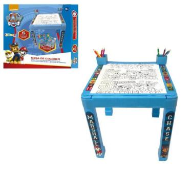 Imagem de Mesa Desenho Colorir Infantil Patrulha Canina Adesivo Lápis
