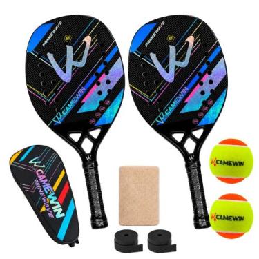 Imagem de Kit 2 Raquetes Beach Tennis Camewin Carbono 3K + 2 Bolinhas, Primewave