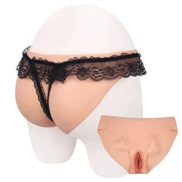 Imagem de WHG Calcinhas de silicone masculinas escondendo calcinha de vagina falsa cueca triangular de pênis escondido para transgêneros cruzados, branco marfim