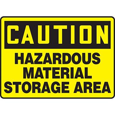 Imagem de Accuform MCHL677XV Placa adesiva Dura-Vinyl, Legend"Care HAZARDOUS MATERIAL STORAGE AREA", 18 cm de comprimento x 25 cm de largura x 0 cm de espessura, preto sobre amarelo