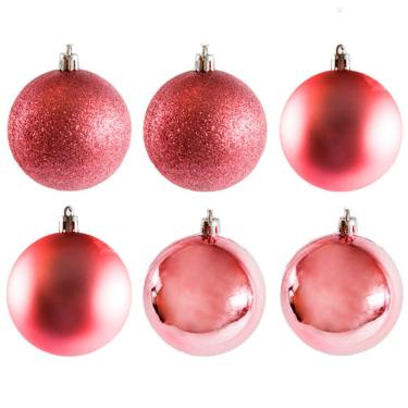 Imagem de Kit Bolas de Natal Rose Mista para Arvore de Natal 6Pçs 7cm