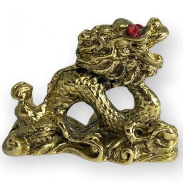 Imagem de Escultura Dragão Dourado Com Strass 4Cm Em Metal