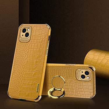 Imagem de Yepda Capa de Crocodilo Textura para iPhone 13 Luxo Couro Capa Suporte de Anel de Rotação de 360 Graus Anti Impacto com Proteção de Câmera protetora à prova de choque 6.1 polegadas, Amarelo