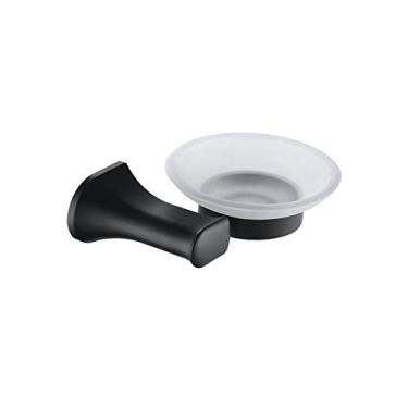 Imagem de Aço inoxidável Zink Banheiro Parede Pingente Anel Toalha Rolo Suporte de Papel Saboneteira Robe Gancho Preto Fosco Conjunto de Acessórios, saboneteira