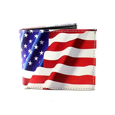 Imagem de Li Carteira masculina com estampa de bandeira dos EUA em couro vegetal vegano com caixa de presente combinando (bandeira americana), Preto/branco, Small, Bandeira americana