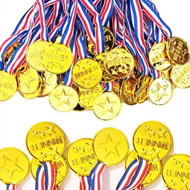 Imagem de 30 medalhas infantis de plástico dourado prêmio premiado, medalhas infantis para prêmios com fita de pescoço para medalhas de participação, lembrancinhas de festa, presentes de aniversário, jogos de vestir, esportes e mais