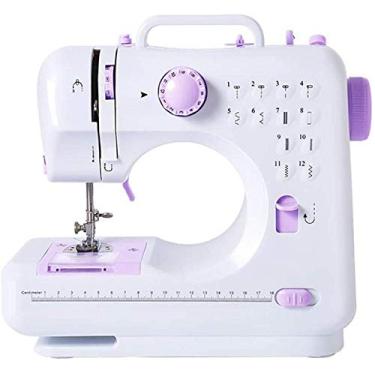 Imagem de Máquina de costura portátil máquina de overlock elétrica iniciante 12 pontos integrados para viagens domésticas iniciantes (com mesa e kit de costura) (cor: rosa)-roxo atualizado
