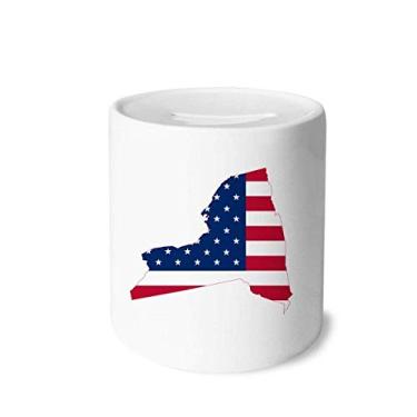 Imagem de DIYthinker New York USA Map Stars Stripes Flag Shape Money Box Saving Banks Ceramic Coin Case Kids Adults