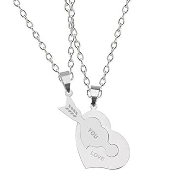 Imagem de CNBPIC Colar Costura Casal 3.5 * 3Cm Pingente de Aço Inoxidável 50Cm Corrente Joias Presente