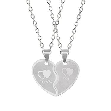 Imagem de CNBPIC Colar Costura Casal 3.5 * 3Cm Pingente de Aço Inoxidável 50Cm Corrente Joias Presente