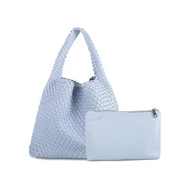 Imagem de LMKIDS Bolsa feminina de couro vegano tecida à mão moda bolsa de ombro com alça superior bolsa de ombro com bolsa,Verde Claro