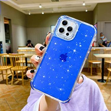 Imagem de Capa de telefone transparente fluorescente glitter de luxo para iphone 14 13 12 11 pro max 12pro x xr xs 7 8 plus se 2020 capa traseira macia, azul, para iphone13 pro max