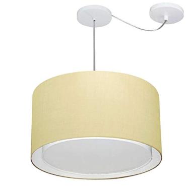 Imagem de Lustre Pendente Cilíndrico com Desvio de Centro Cúpula Tecido 30/45x40 cm, Vivare Iluminação, Pendente4307 LA, Algodão Cru, Médio