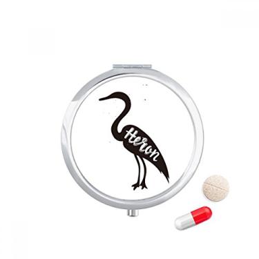 Imagem de Porta-comprimidos de animais em preto e branco com garça-cinza, caixa de armazenamento de remédios