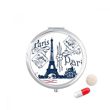 Imagem de Caixa de comprimidos de desenho da Torre Eiffel França Paris com bolso para armazenamento de remédios