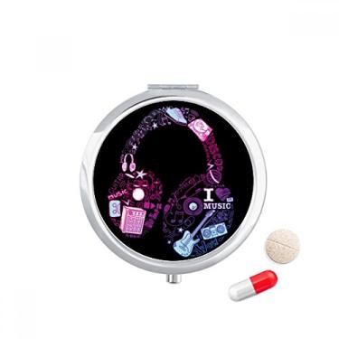 Imagem de Fone de ouvido rosa azul com padrão de música, caixa de armazenamento de medicamentos, dispensador de comprimidos