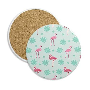 Imagem de Caneca de porta-copos verde rosa com estampa de flamingo