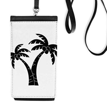 Imagem de Bolsa carteira para celular com contorno de plantas de coqueiro, bolso preto