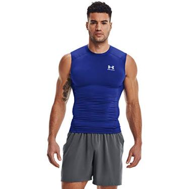 Imagem de Under Armour Camiseta masculina Armour Heatgear sem mangas de compressão, azul royal (400)/branca, XGG
