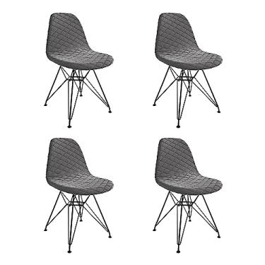 Imagem de Kit 4 Cadeiras Jantar Estofadas Grafite Eames Base Ferro Preto