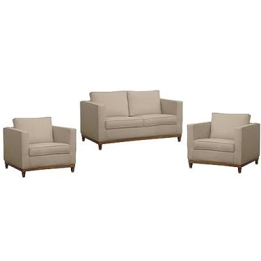 Imagem de Kit Conjunto Sofá Namoradeira 2 Lugares e Poltronas Living Decorativa Sala de Estar e Escritório Moderna Rubi (Bege escuro)
