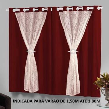 Imagem de Cortina Pequena Para Sala 2,20X1,30 Vermelho Branco Marrocos - Casa Im