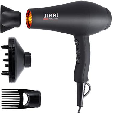Imagem de Secador de cabelo infravermelho profissional para salão de beleza, secadores iônicos negativos de 1875 watts poderosos para secagem rápida, secador de cabelo Pro Ion Quiet com difusor e concentrador e pente (preto)