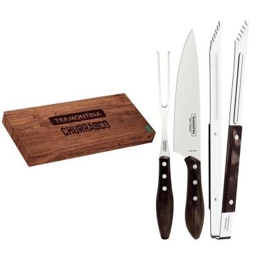 Imagem de Jogo Trinchante Com Lâminas Em Aço Inox E Cabos De Madeira Tratada Polywood Castanho 03 P