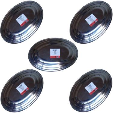 Imagem de Kit 5 Travessa Bandeja Restaurante Oval Inox 26 cm P/ Porção