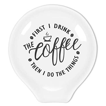 Imagem de Littlefa Funny Coffee Quote First I Drink The Coffee Then I Do The Things Ceramic Coffee Spoon Holder-Coffee Spoon Rest -Station Decor Coffee Bar Accessories-Coffee Lovers Gift for Women and Men