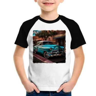 Imagem de Camiseta Raglan Infantil Carro Clássico Azul - Foca Na Moda