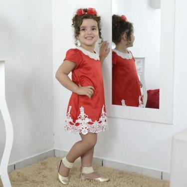 Imagem de Vestido Infantil Vermelho Com Tule E Perolas Tubinho Trapézio - Modern