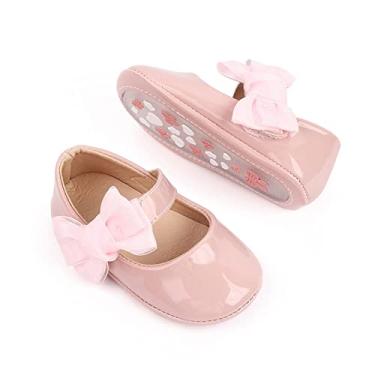 Imagem de HsdsBebe Sapatos femininos Mary Jane sem cadarço antiderrapante sola macia princesa primeiro andador sapatos vestido de casamento, N/Rosa, 6-12 meses