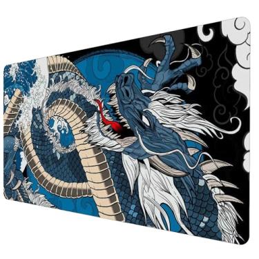 Imagem de Mouse Pad Gamer Speed Extra Grande Desk Pad Profissional Premium com Borda Costurada 90x40 - Dragão Aqua Anime