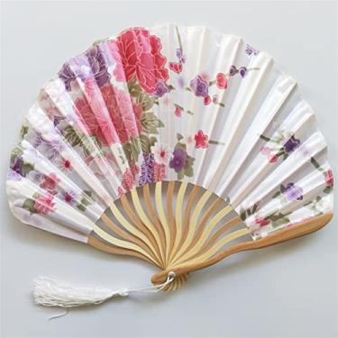 Imagem de Leque dobrável estilo japonês leque de seda ventilador dobrável de bambu chinês vintage em forma de onda quilha dança leques de mão artesanato decoração de casa ornamentos presentes acessórios decorativos feitos à mão (cor: azul marinho)