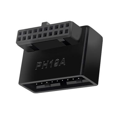 Imagem de ZEZEFUFU Conector de direção em ângulo reto L com giro USB 3.0 19P 20P adaptador de cabeçote de placa mãe para computador