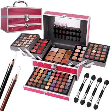 Imagem de Kit de maquiagem multifuncional de 132 cores, estojo profissional, conjunto de meninas adolescentes, paleta de sombras multicolorida (006N1-rosa)