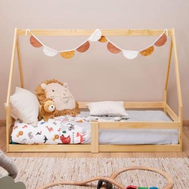 Imagem de Mini Cama Infantil Montessoriana Casinha de madeira com estrado Wilma Natural