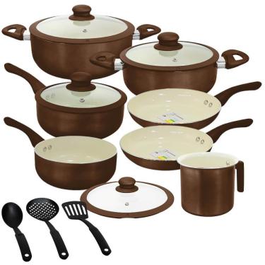 Imagem de Jogo de Panelas Antiaderente Cerâmica de Indução 10 Peças Roma Marrom Plus - Casambiente
