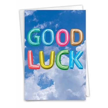 Imagem de The Best Card Company - Cartão bonito de boa sorte com envelope - céu colorido e balões, saudação infantil (não 3D ou levantado) - Mensagens infladas de boa sorte C5651SGLG