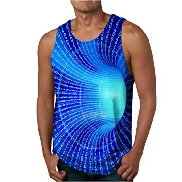 Imagem de Camiseta masculina havaiana regata tropical simples colete masculino gola redonda trilha academia praia verão outono colete 2024, A-137 Azul royal escuro, 4G