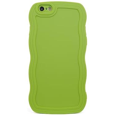Imagem de SKYLMW Compatível com iPhone 6s/6 capa de 4,7 polegadas, linda Kawaii ondulada em forma de moldura de silicone macio à prova de choque capa protetora para mulheres e meninas, verde