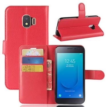 Imagem de Capa para Samsung J2 Core, capa tipo carteira flip de couro PU premium com compartimento para cartão, suporte e fecho magnético [capa interior TPU à prova de choque] compatível com Samsung J2 Core
