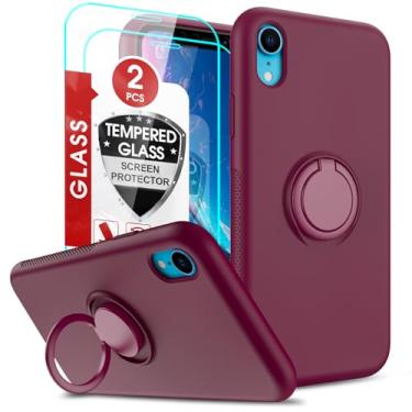 Imagem de LeYi Para iPhone Case XR: com 2 peças de protetor de tela de vidro para mulheres meninas meninos, capa de telefone à prova de choque de silicone líquido com suporte para iPhone 10 XR, vermelho