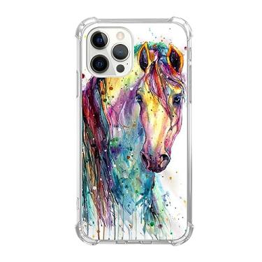 Imagem de Ricin Relun Capa de cavalo colorido para iPhone 15 Pro Max, capa amortecedora de TPU de silicone animal fofo aquarela, capa protetora antiarranhões de ajuste fino para iPhone 15 Pro Max