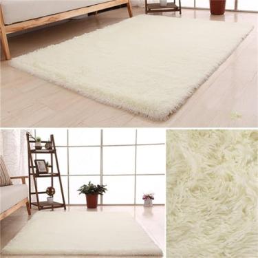 Imagem de Tapetes macios lavados engrossados do luxuoso do mercerizing para o tapete antiderrapante da absorção de água das esteiras do quarto da sala de estar, branco, 60x120cm
