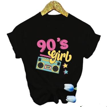Imagem de Novas camisetas estampadas engraçadas dos anos 90 da moda feminina manga curta legal verão casual camisetas femininas 90 anos, Preto, 5G